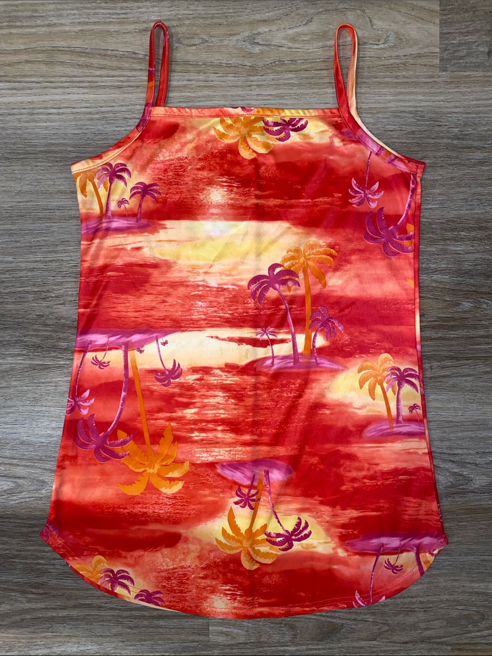 Vibrant Red Tropical Palm Print Cami Tank